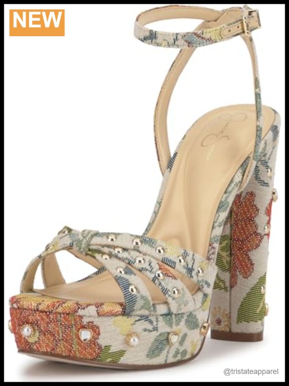 Textile Platform Sandals with Block Heel and Ankle Strap